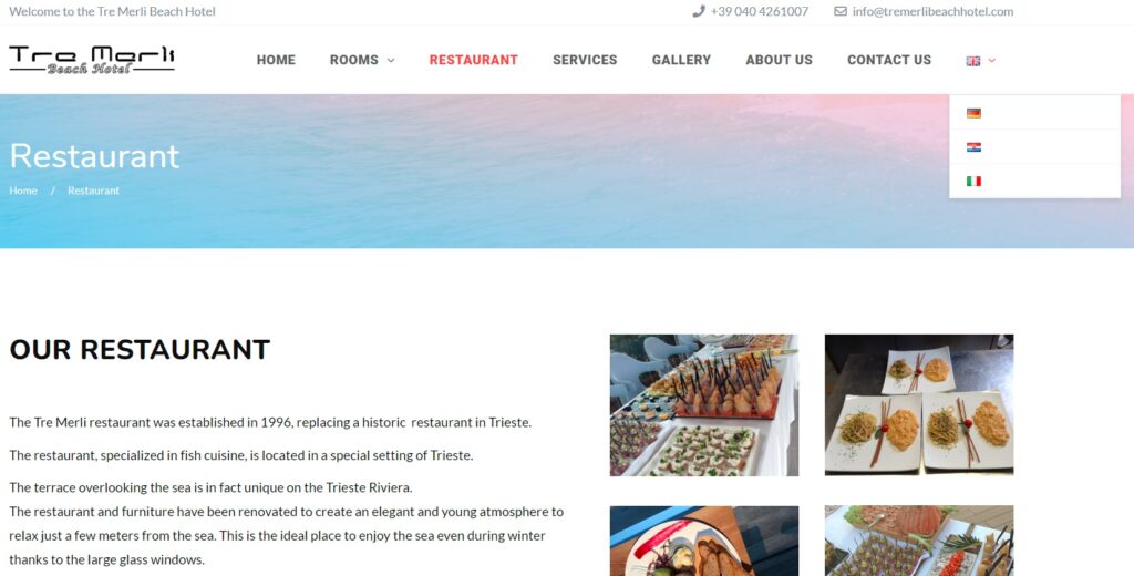 sito web multilingue ristorante tre merli